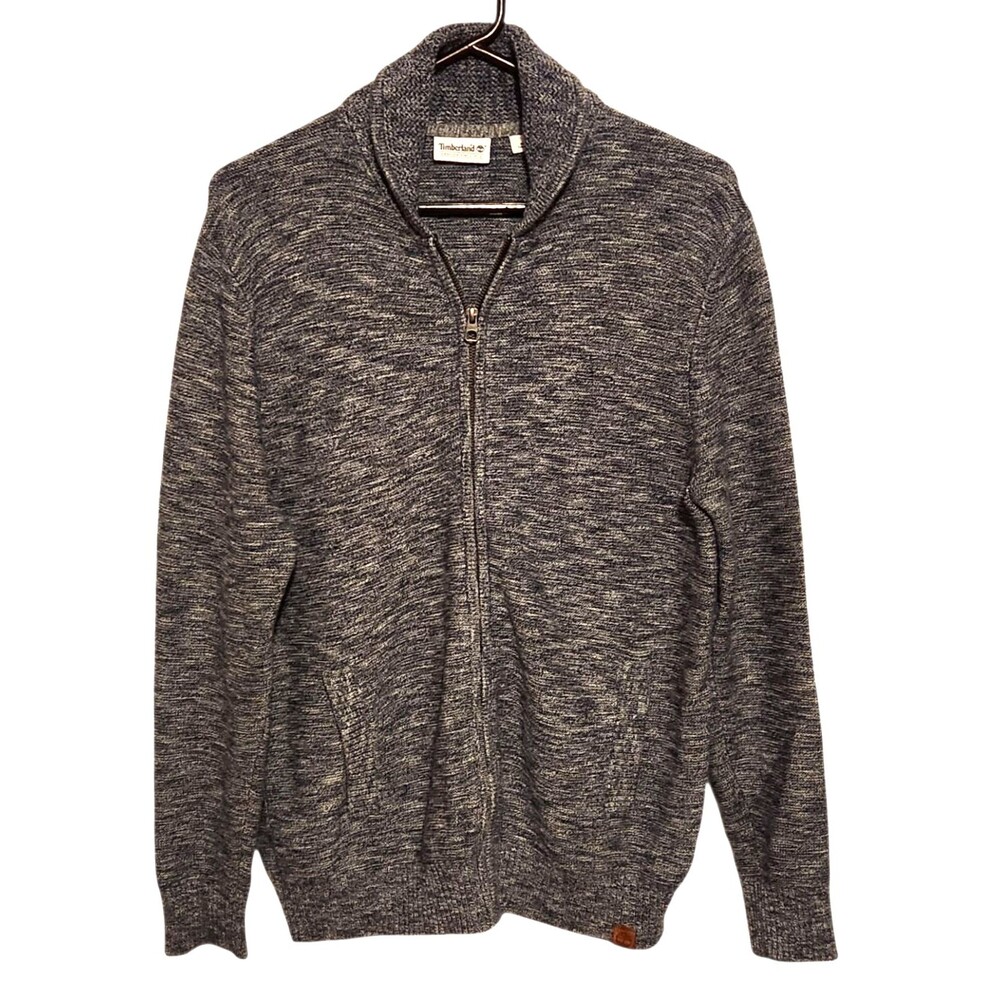 Timberland Full Zip Cardigan Sweater Shawl Collared Heathered Blue Size Medium